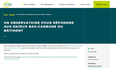 Envirobat Centre – Un observatoire pour répondre aux enjeux bas-carbone du bâtiment