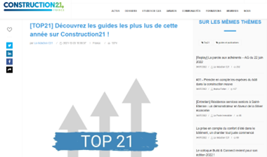 Construction21 – Rapport fondateur de l’Observatoire dans le TOP21 des guides les plus lus en 2021