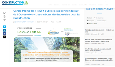 Construction21 – Publication du rapport fondateur de l’Observatoire